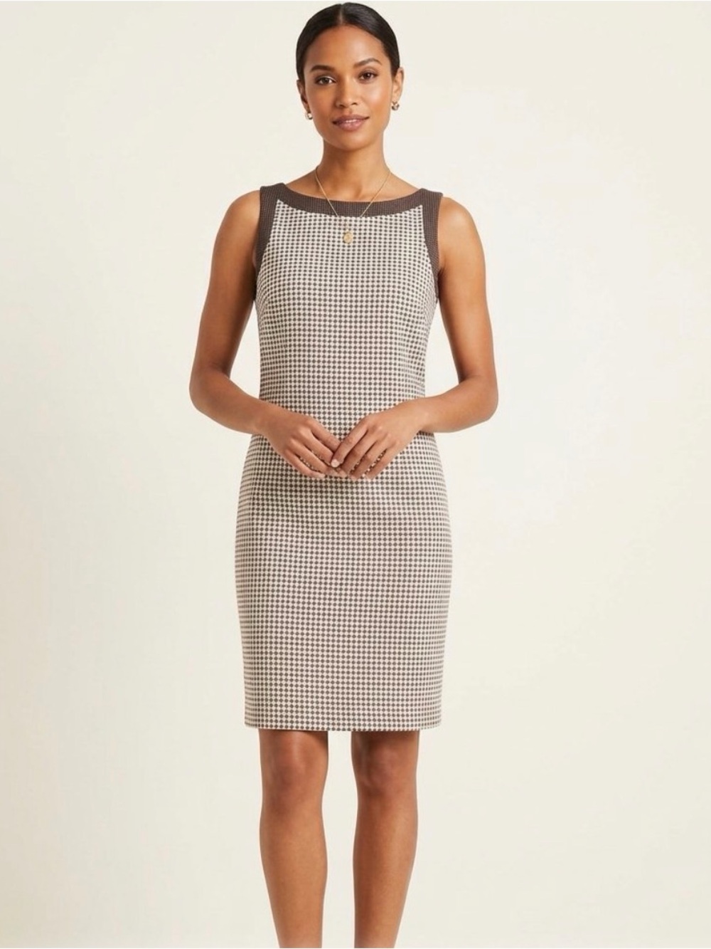 Ann Taylor Black and White Houndstooth Midi Sheath Dress